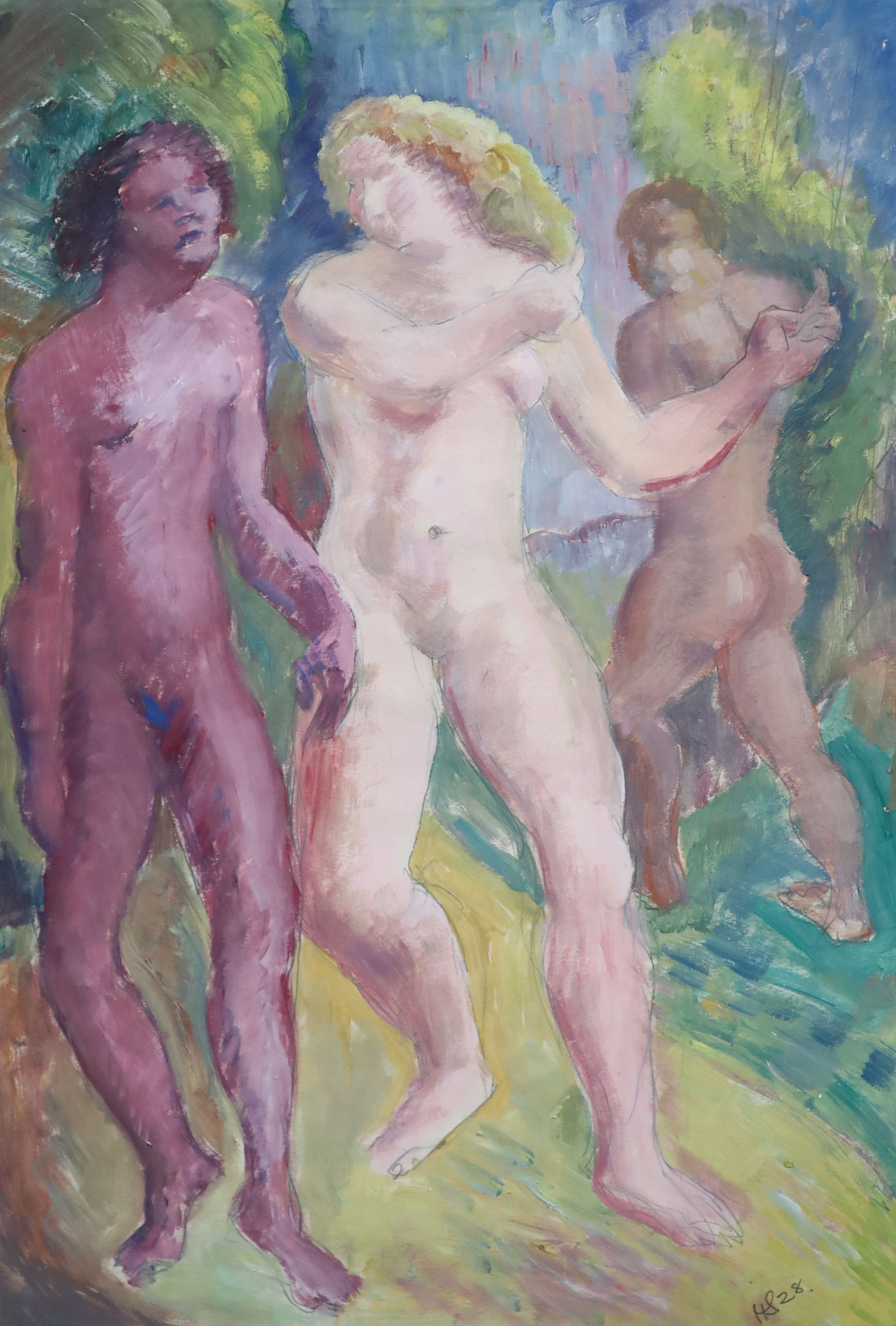 Blair Hughes-Stanton (1902-1981), Nudes in a garden, pencil and gouache on paper, 54 x 36cm